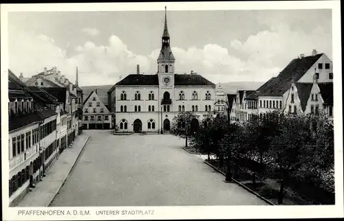 Ak Pfaffenhofen an der Ilm, Unterer Stadtplatz, Rathaus, Gasthof zur Post
