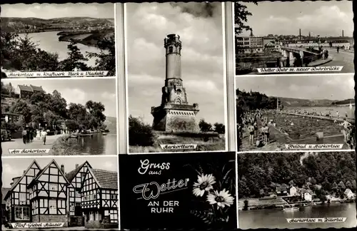 Ak Wetter an der Ruhr, Giebelhäuser, See, Kraftwerk, Viadukt, Freibad, Ruhrbrücke, Harkortturm