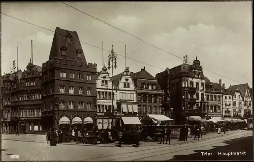 Ak Trier in Rheinland Pfalz, Hauptmarkt, Stände, Domapotheke, Läden, Passanten