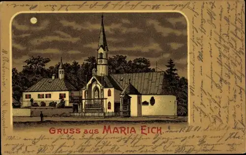 Mondschein Litho Planegg Oberbayern, Wallfahrtskirche Maria Eich