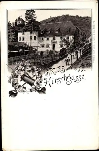 Litho Heidelberg am Neckar, Hirschgasse, Weinkanne, Degen