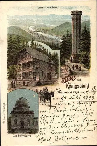 Litho Heidelberg am Neckar, Königsstuhl, Wirtschaft, Sternwarte