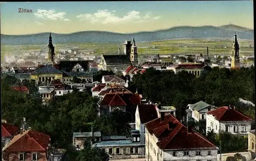 Ak Zittau in der Oberlausitz, Teilansicht, Vogelschau