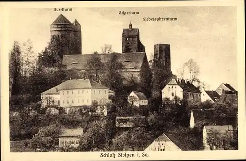 Ak Stolpen in Sachsen, Schloss, Koselturm, Seigerturm, Siebenspitzenturm