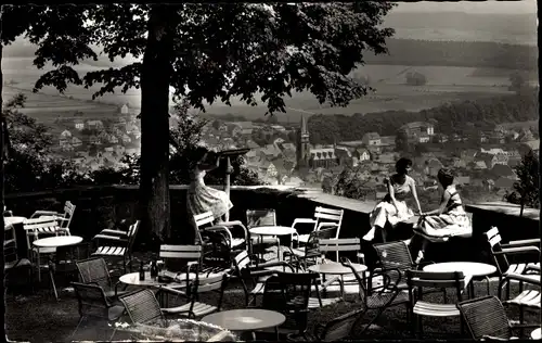 Ak Bad Driburg Nordrhein Westfalen, Terrasse, Blick von der Iburg auf den Ort