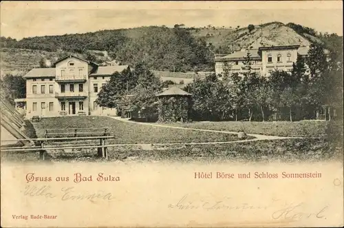 Ak Bad Sulza in Thüringen, Hotel Börse und Schloss Sonnenstein