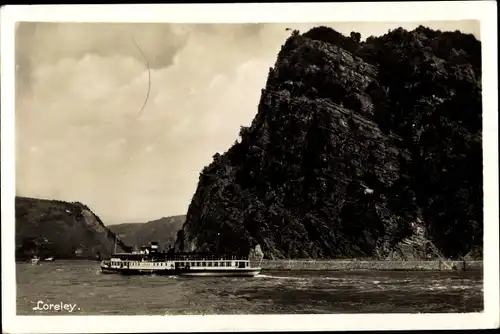 Ak St. Goarshausen im Rhein Lahn Kreis, Loreley, Salondampfer