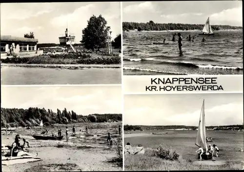 Ak Knappenrode Hoyerswerda in der Oberlausitz, Badestrand, Segelboot