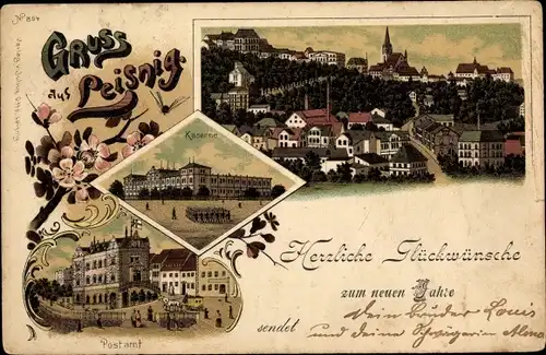 Litho Leisnig an der Freiberger Mulde Sachsen, Kaserne, Postamt