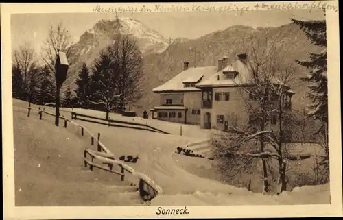 Ak Bad Wörishofen im Unterallgäu, Haus Sonneck mit Kaisergebirge, Schneelandschaft