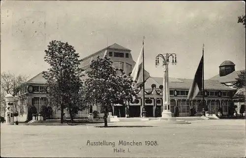 Ganzsachen Ak München, Ausstellung 1908, Halle I.