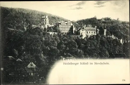 Ak Heidelberg am Neckar, Schloss im Mondschein