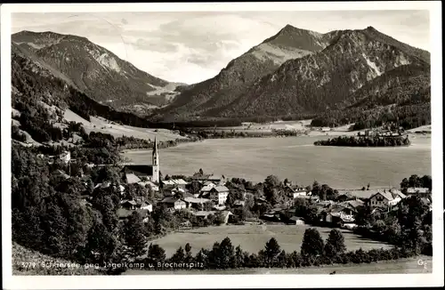 Ak Schliersee in Oberbayern, Gesamtansicht, Jägerkamp, Brecherspitz