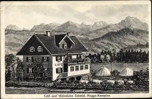 Künstler Ak Hegge Kempten im Allgäu Schwaben, Café und Weinstube Schmid