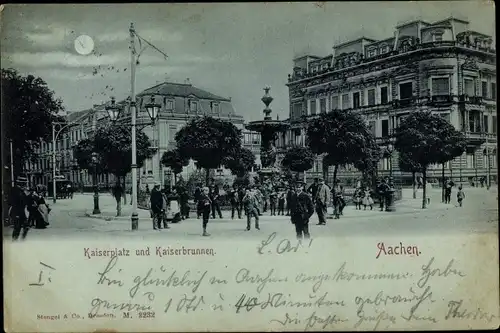 Mondschein Ak Aachen in Nordrhein Westfalen, Kaiserplatz, Kaiserbrunnen