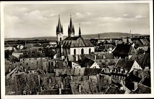 Ak Cheb Eger Region Karlsbad, Teilansicht, Vogelschau