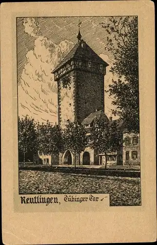 Künstler Ak Reutlingen in Baden Württemberg, Tübinger Tor