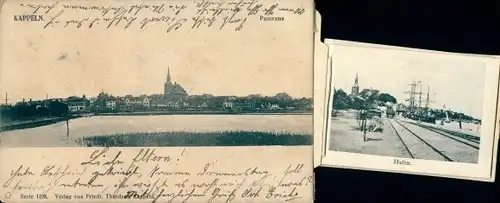 Leporello Ak Kappeln an der Schlei, Panorama, Hafen, Schleibrücke