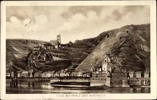 Ak Koblenz am Rhein, Caub mit Pfalz und Gutenfels