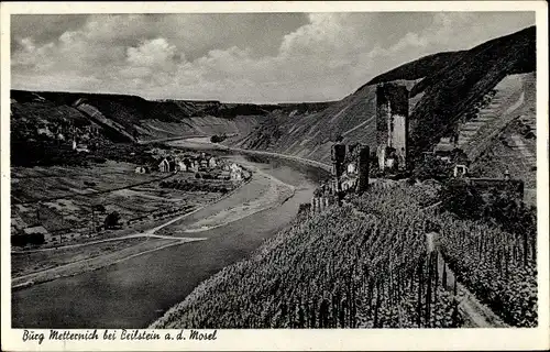 Ak Beilstein a. d. Mosel, Flusspartie mit Burg Metternich