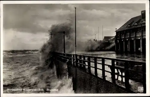 Ak Westerland auf Sylt, Sturmflut, Promenade