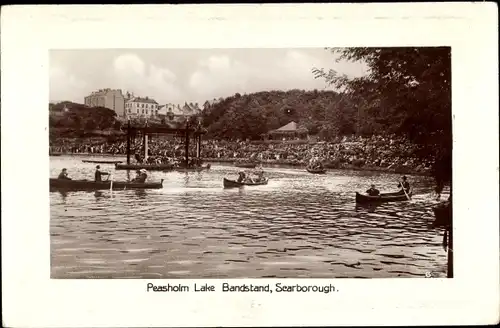 Ak Scarborough North Yorkshire, Peasholm Lake Bandstand