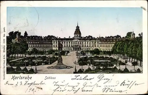 Leuchtfenster Ak Karlsruhe in Baden, Blick auf das Schloss