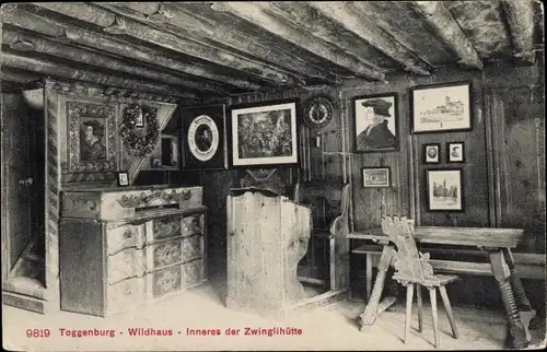 Ak Wildhaus Toggenburg Kanton St Gallen, Zwinglihütte, Innenansicht