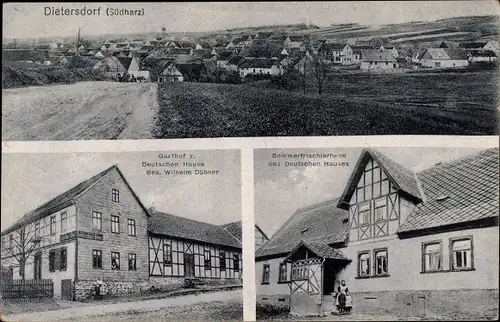 Ak Dietersdorf Südharz, Gesamtansicht, Gasthof zum Deutschen Hause*, Sommerfrischlerheim