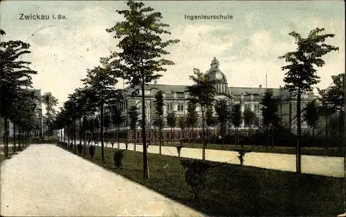 Ak Zwickau in Sachsen, Ingenieurschule, Allee