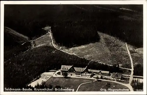 Ak Karpacz Górny Brückenberg Krummhübel Riesengebirge Schlesien, Teichmannbaude, Fliegeraufnahme