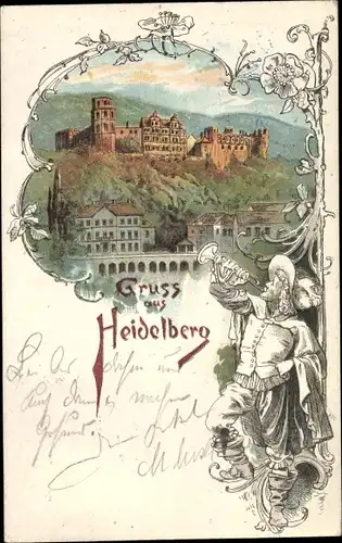 Litho Heidelberg am Neckar, Schloss, Trompeter