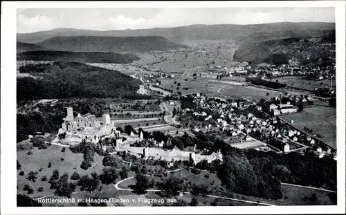 Ak Rötteln Haagen Lörrach in Baden, Fliegeraufnahme von Schloss und Ort