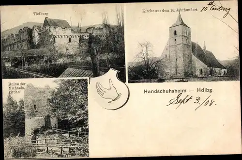 Ak Heidelberg am Neckar, Handschuhsheim, Kirche, Tiefburg, Ruine der Michaelskirche