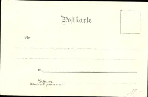 Winter Litho Karlsruhe in Baden, Kaiserstraße, Lauterberg, Kriegerdenkmal, Polytechnikum, Hoftheater