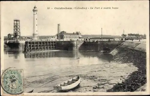 Ak Ouistreham Calvados, Le Port a maree basse, Leuchtturm