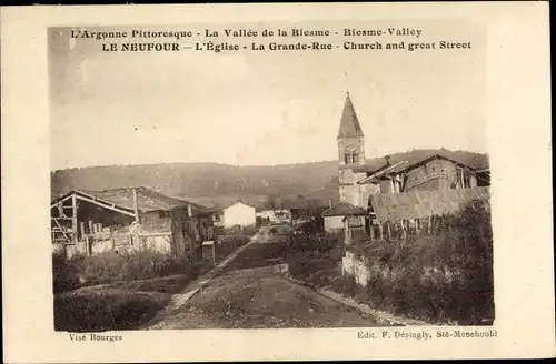 Ak Le Neufour Meuse, L'Eglise, La Grande Rue