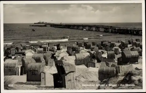 Ak Ostseebad Göhren auf Rügen, Strand, Seebrücke