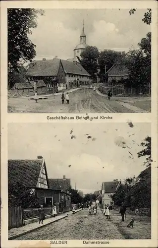 Ak Salder Salzgitter in Niedersachsen, Geschäftshaus Bethge, Kirche, Dammstraße