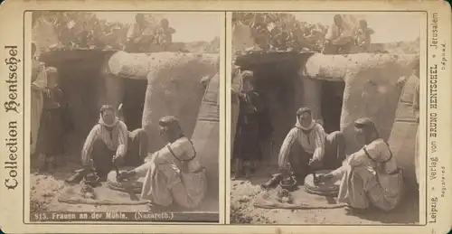 Stereo Foto Nazaret Nazareth Israel, Frauen an der Mühle, Bruno Hentschel Jerusalem