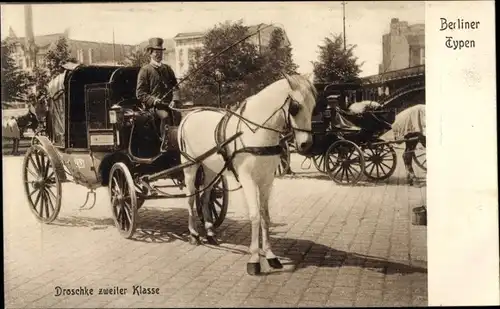 Ak Berliner Typen, Droschke zweiter Klasse, Kutsche, Pferd