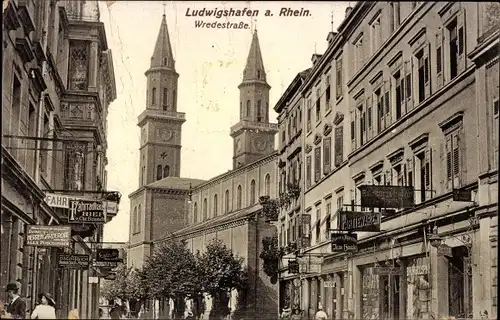 Ak Ludwigshafen am Rhein, Wredestraße, Kirche, Alex Poschinger, Oscar Reich, Jean Hauck