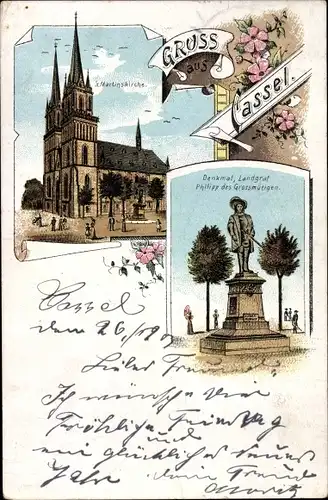 Litho Kassel in Hessen, St. Martinskirche, Denkmal Landgraf Philipp des Großmütigen