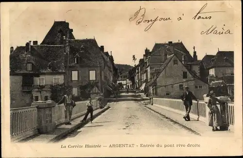 Ak Argentat Correze, Entrée du pont rive droite