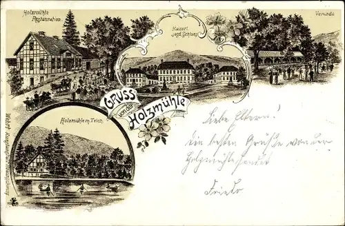 Litho Eldagsen Springe am Deister Niedersachsen, Restauration Holzmühle, Jagdschloss, Veranda