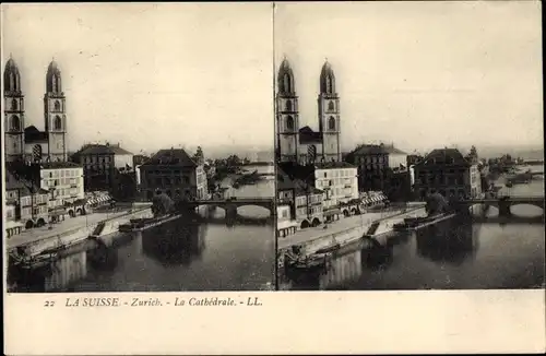 Stereo Ak Zürich Stadt Schweiz, La Cathedrale