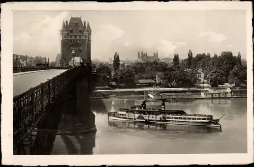 Ak Worms am Rhein, Ernst Ludwig Brücke, Dampfschiffe