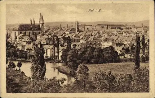 Ak Hof an der Saale Oberfranken Bayern, Panorama, Kirchturm