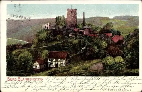 Ak Blankenstein an der Ruhr Hattingen, Burg Blankenstein, Panorama, Fachwerkhaus