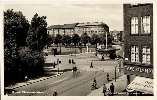 Ak Malmö Schweden, Värnhemsplatsen, Café Olympia